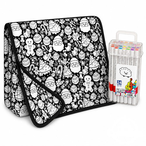 Christmas Coloring Blanket with 24 Fabric Markers – Color-In Fleece Throw Family Gift - front view