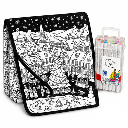 Christmas Coloring Blanket - Christmas Village design with 24 fabric markers