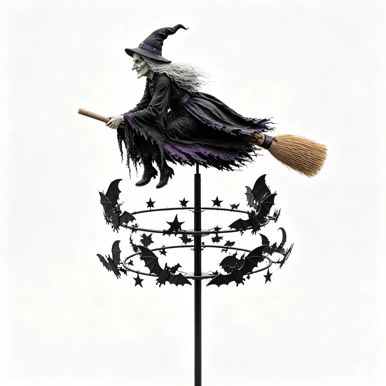 Enchanted Witch Garden Wind Spinner - Flying Witch & Bats - view 7