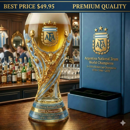 Argentina World Cup Champion Trophy Beer Glass - front view