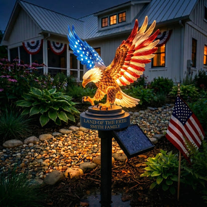 Personalized Solar Eagle Garden Light — LAND OF THE FREE design front view