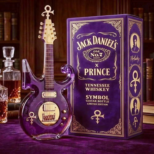 Purple Music Legend Guitar-Shaped Commemorative Bottle - front view