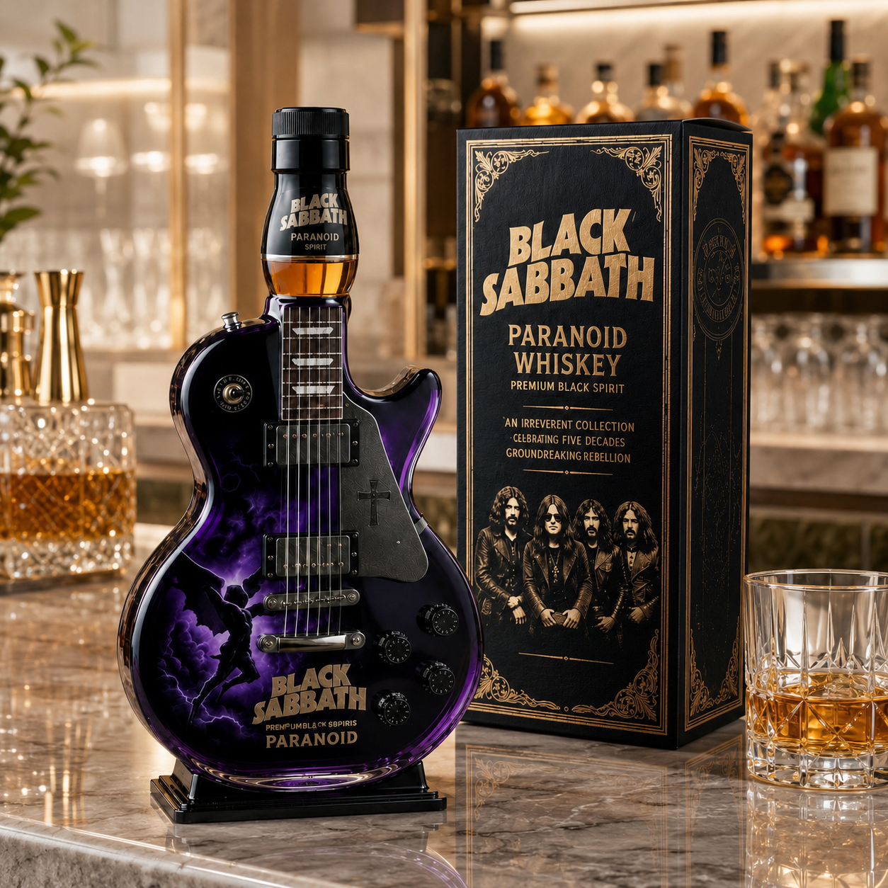 Black Sabbath Paranoid Guitar-Shaped Collectible Bottle