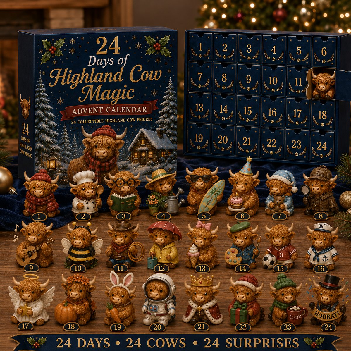 24 Days of Highland Cow Advent Calendar - 24 Collectible Cow Figures - view 4