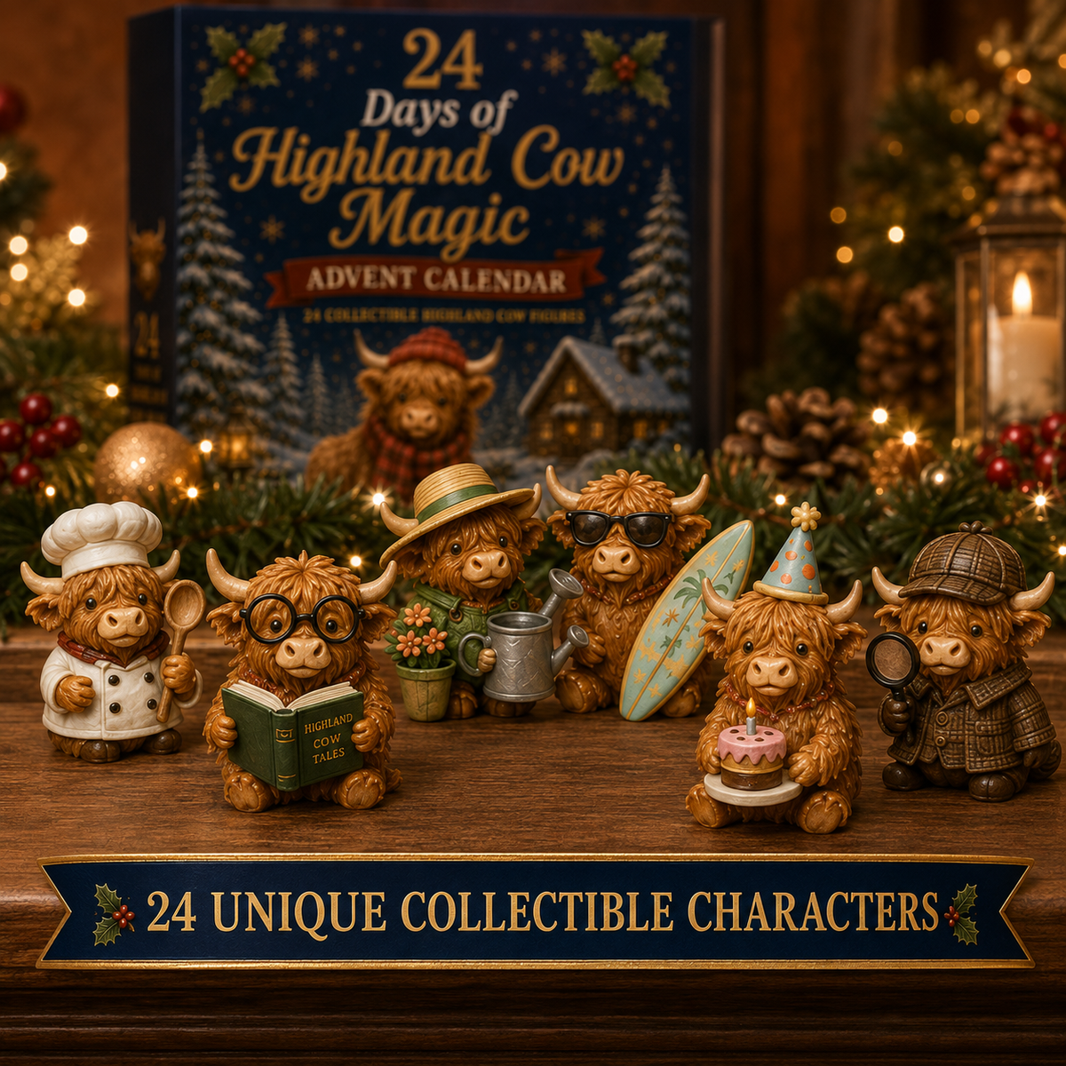 24 Days of Highland Cow Advent Calendar - 24 Collectible Cow Figures - view 2
