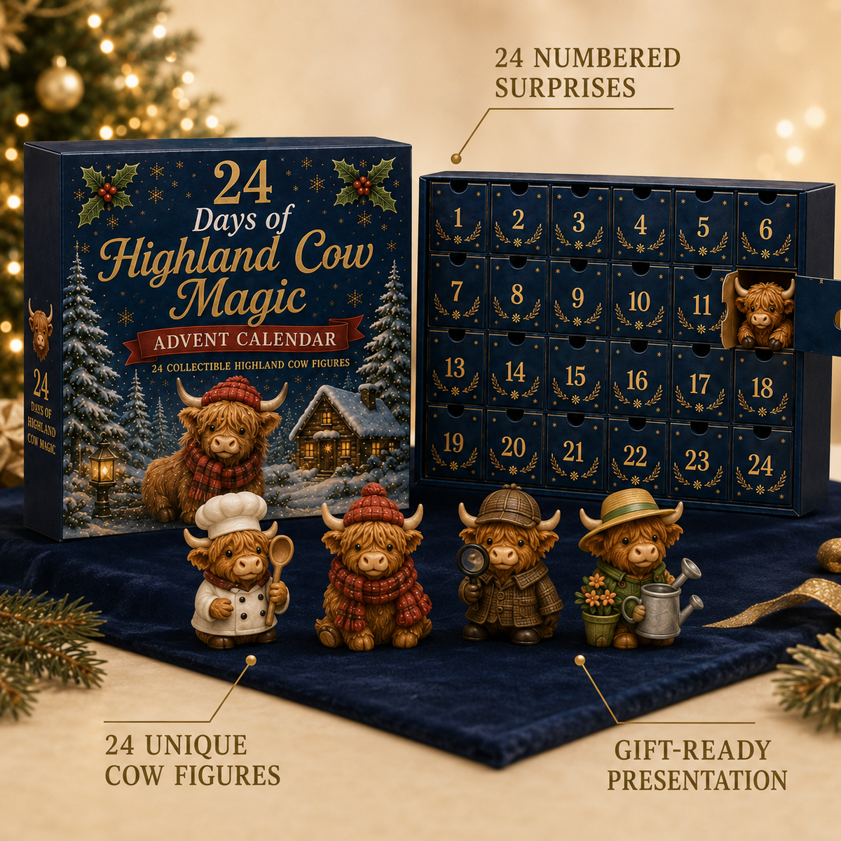 24 Days of Highland Cow Advent Calendar - 24 Collectible Cow Figures - view 3