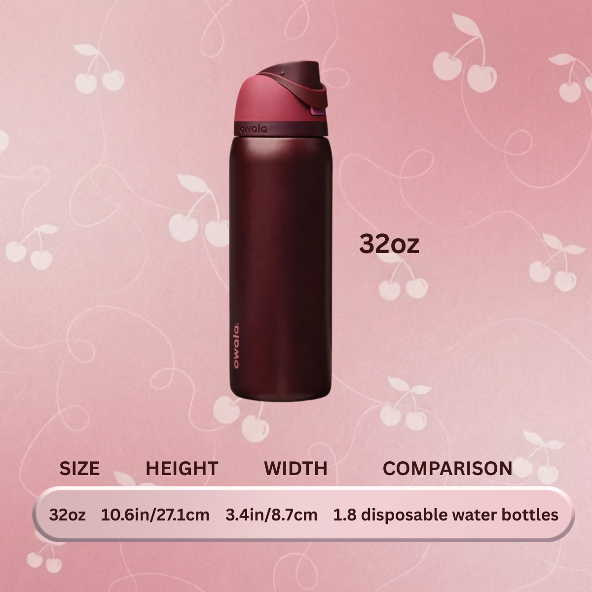 Owl Tumbler Black Cherry Free Sip 32 oz Water Bottle