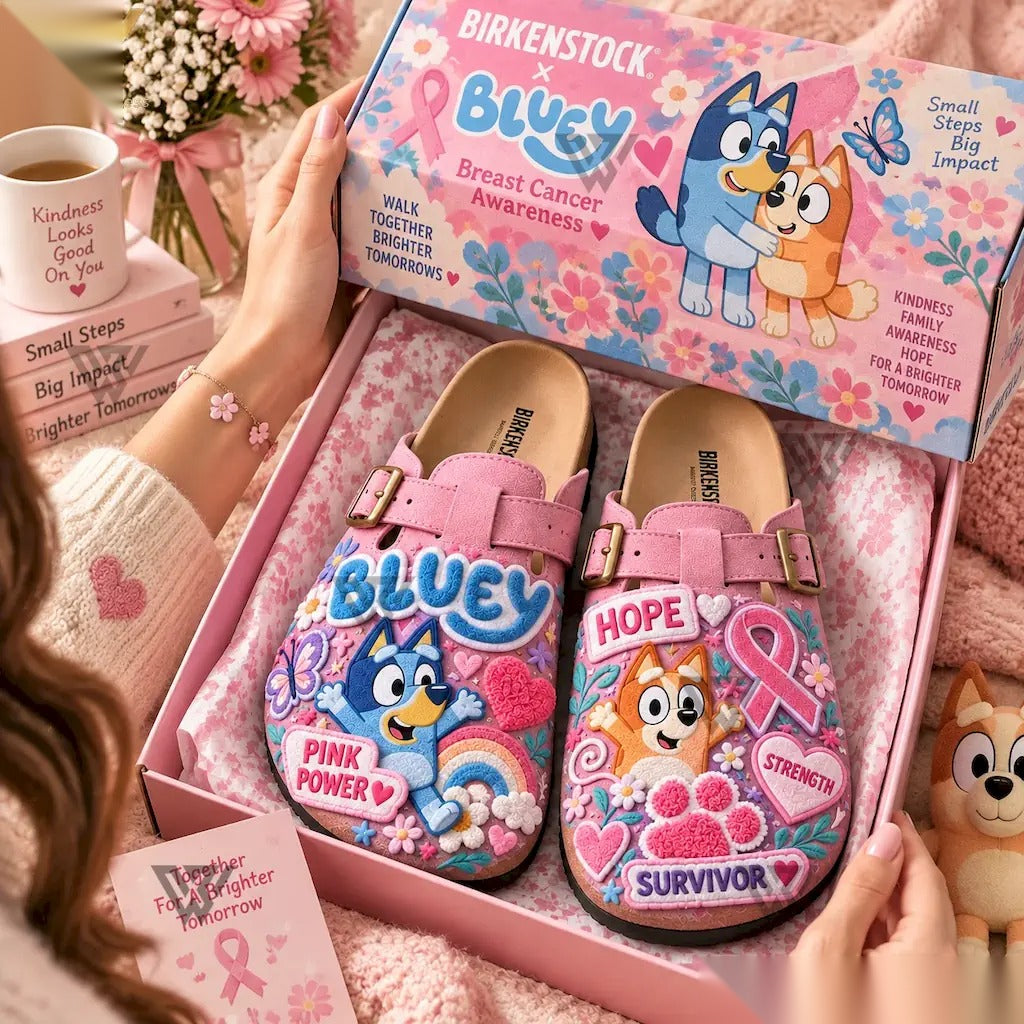 Bluey breast cancer awareness clogs unboxed as a gift