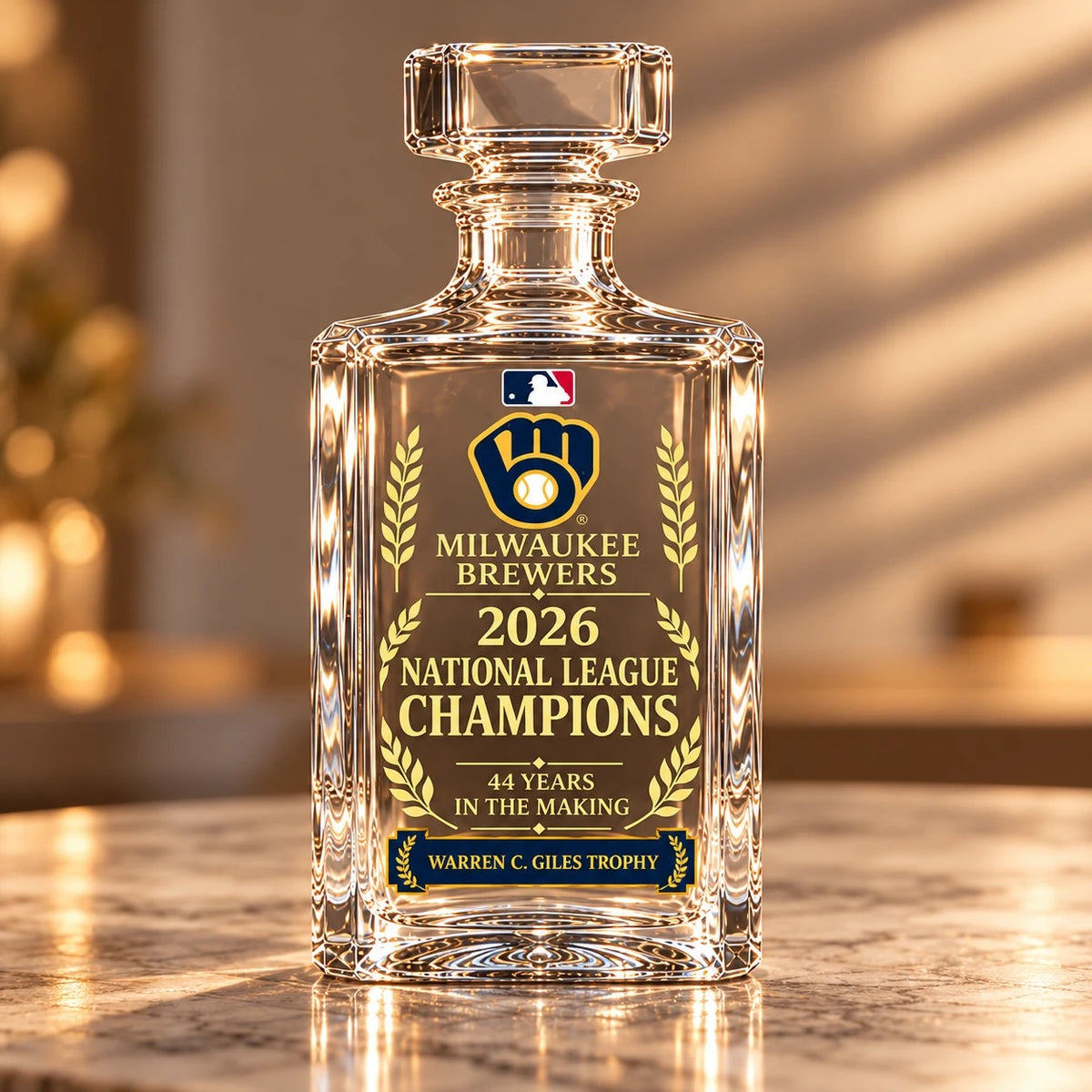 Milwaukee Brewers 2026 National League Champions Collectible Decanter – 44 Years in the Making - front view