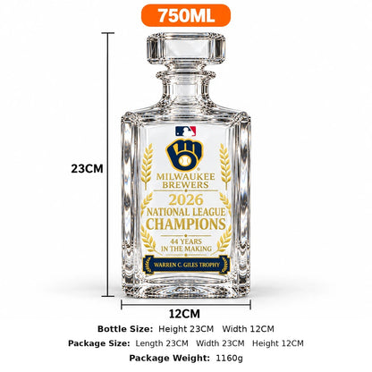 Brewers NL Champions decanter 750 ml size: 23 cm tall, 12 cm wide