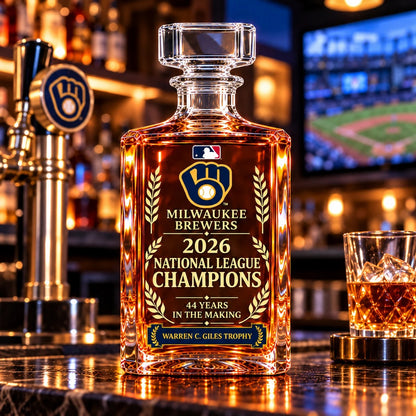 Brewers 2026 NL Champions decanter on display for game night