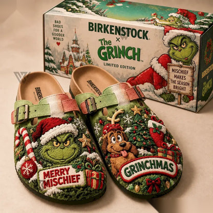 The Grinch Grinchmas Christmas Clogs – Merry Mischief Holiday Slip-On Clogs - front view