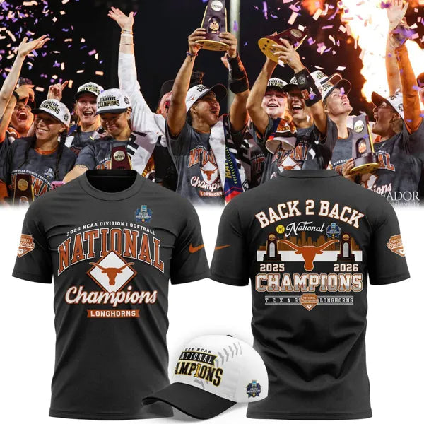 Texas Longhorns Black 2026 NCAA Softball National Champions Locker Room T-Shirt - front view