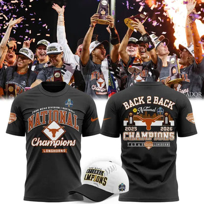 Texas Longhorns Black 2026 NCAA Softball National Champions Locker Room T-Shirt - front view