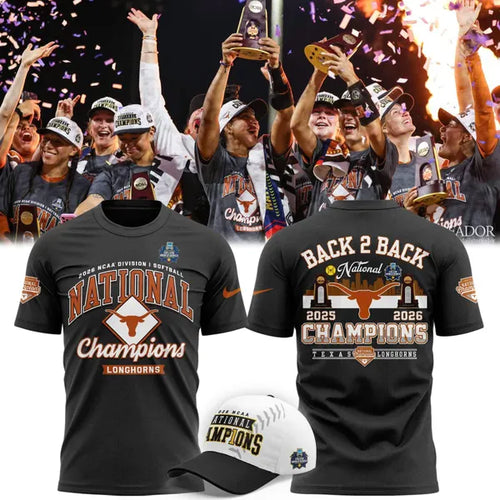 Texas Longhorns Black 2026 NCAA Softball National Champions Locker Room T-Shirt - front view