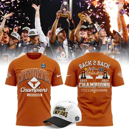 Texas Longhorns Orange 2026 NCAA Softball National Champions Locker Room T-Shirt - front view