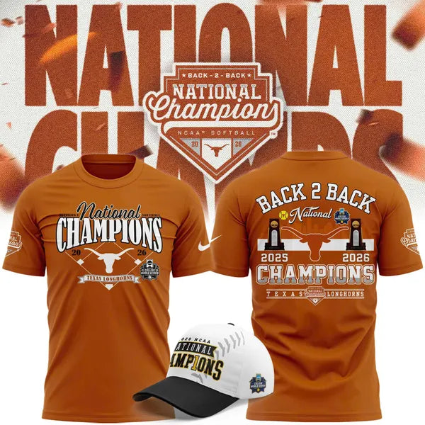 Texas Longhorns 2026 Softball National Champs Diamond T-Shirt Orange - front view