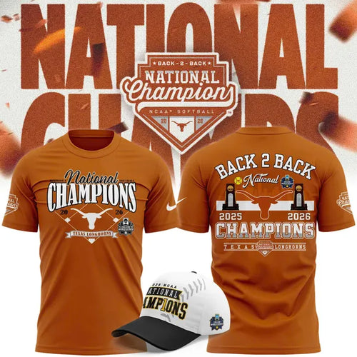 Texas Longhorns 2026 Softball National Champs Diamond T-Shirt Orange - front view