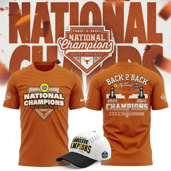 Texas Longhorns 2026 Softball National Champs Plate T-Shirt - front view