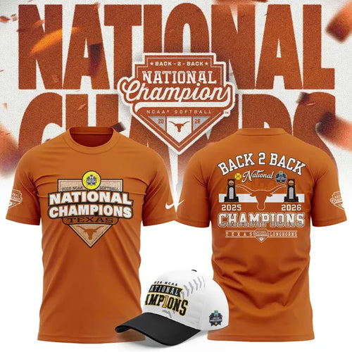 Texas Longhorns 2026 Softball National Champs Plate T-Shirt - front view