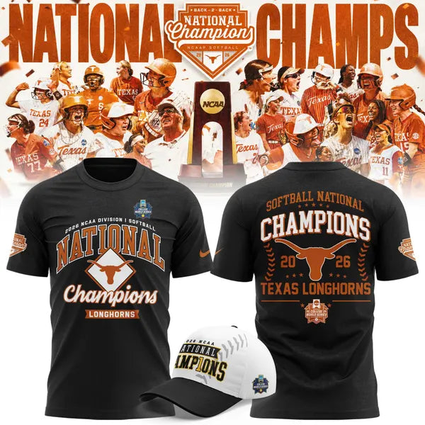 Texas Longhorns Black 2026 Softball National Champions T-Shirt - front view