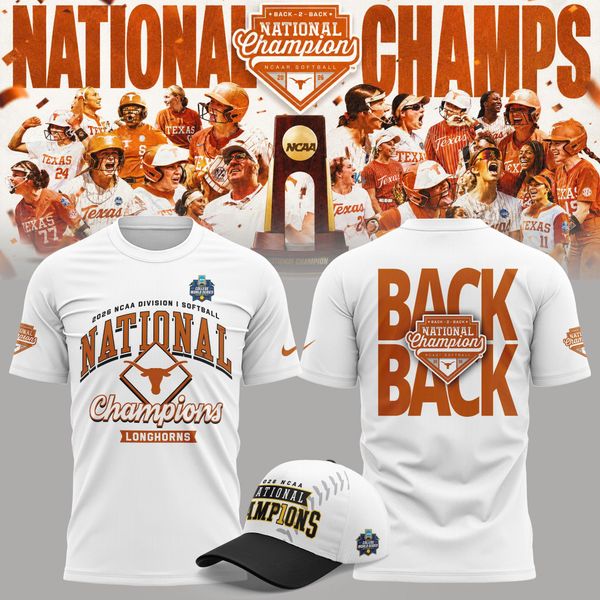 Texas Longhorns White 2026 NCAA Softball National Champions T-Shirt - front view