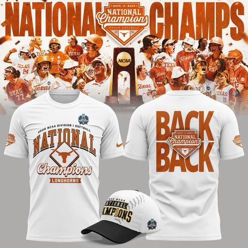 Texas Longhorns White 2026 NCAA Softball National Champions T-Shirt - front view