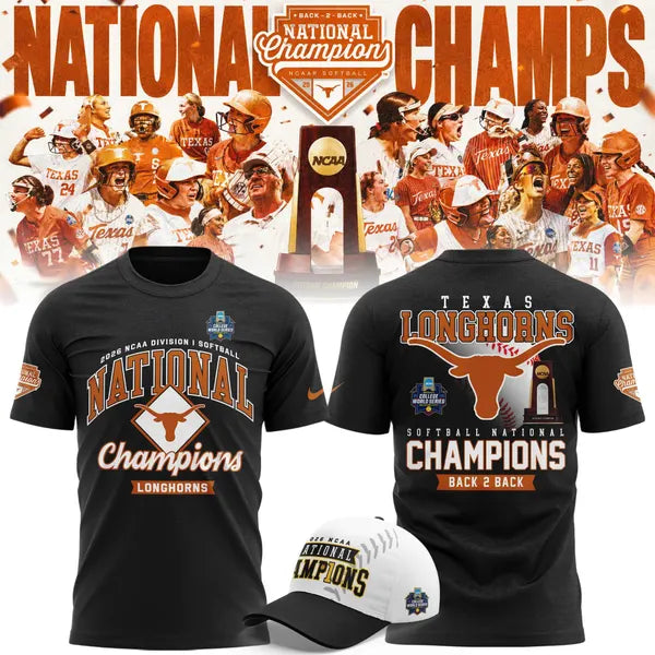 Texas Longhorns Black 2026 Softball National Champions Locker Room Tee - front view