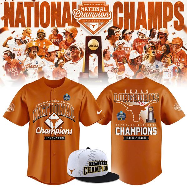 Texas Longhorns Orange 2026 Softball National Champions Locker Room Baseball Jersey - front view