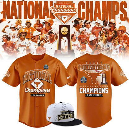 Texas Longhorns Orange 2026 Softball National Champions Locker Room Baseball Jersey - front view