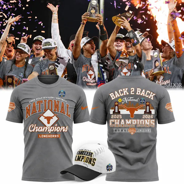 Texas Longhorns Gray 2026 NCAA Softball National Champions Locker Room T-Shirt - front view