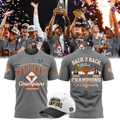 Texas Longhorns Gray 2026 NCAA Softball National Champions Locker Room T-Shirt - front view