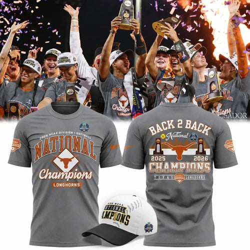Texas Longhorns Gray 2026 NCAA Softball National Champions Locker Room T-Shirt - front view