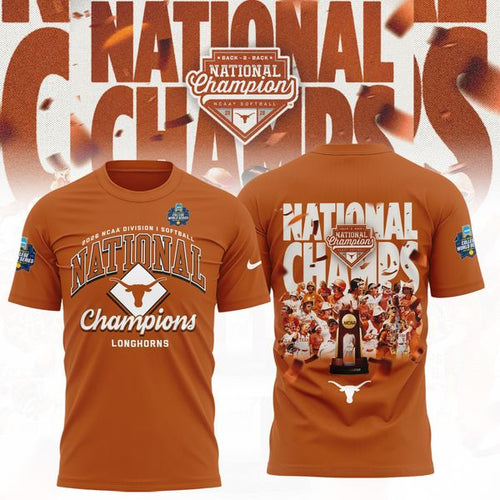 Limited Edition Texas Longhorns 2026 NCAA Softball Women’s College World Series Back To Back Champions Shirt - Orange - front view