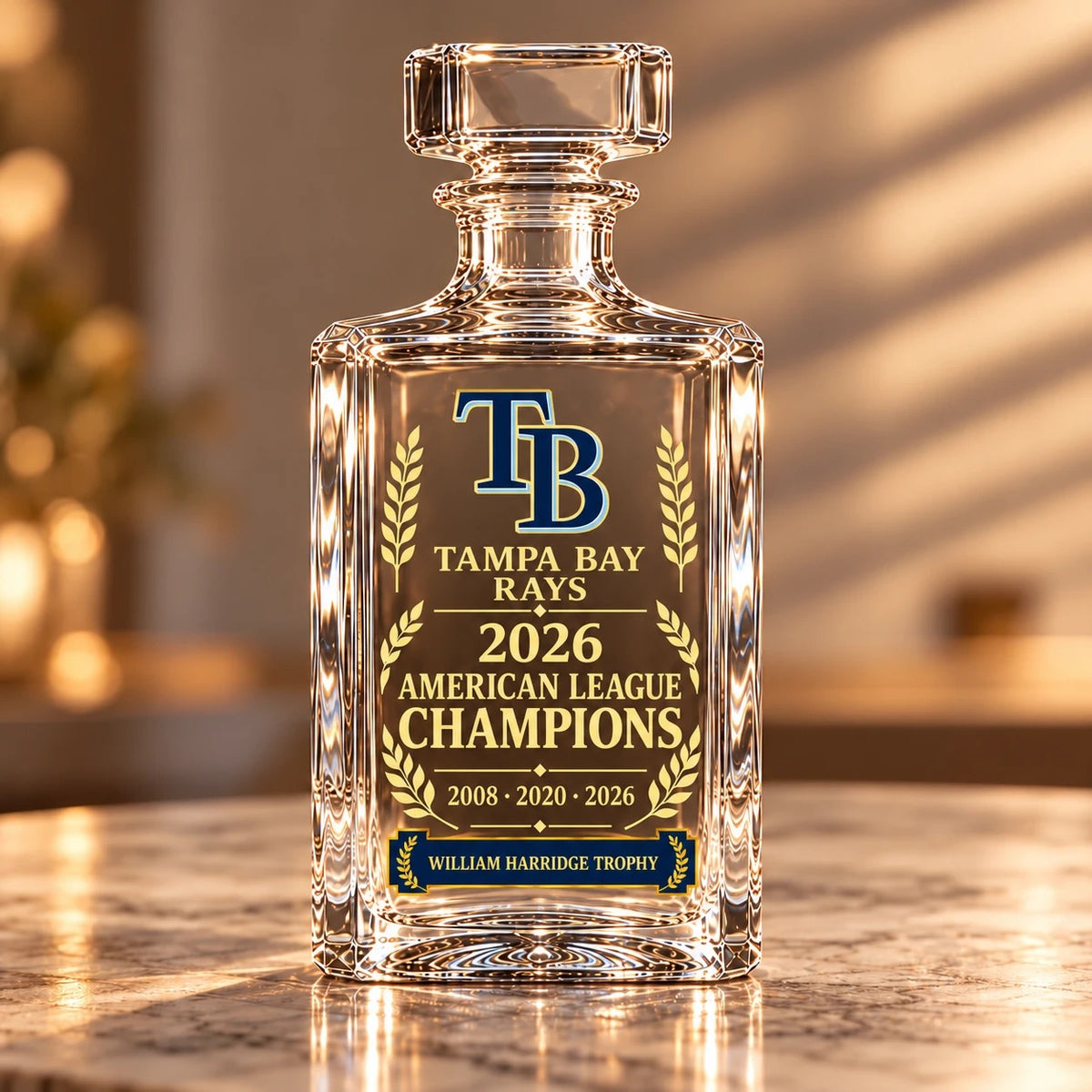 Tampa Bay Rays 2026 American League Champions Collectible Decanter – 2008 · 2020 · 2026 - front view