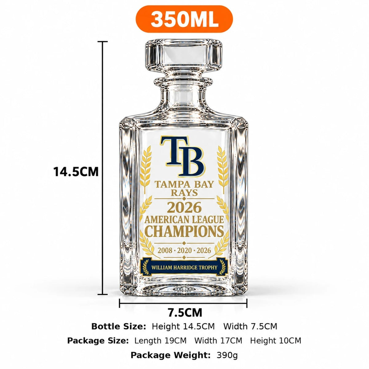 Rays AL Champions decanter 350 ml size: 14.5 cm tall, 7.5 cm wide