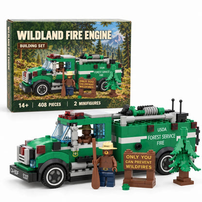Wildland Fire Engine Building Set - fire truck, 2 minifigures, sign, pine tree and box